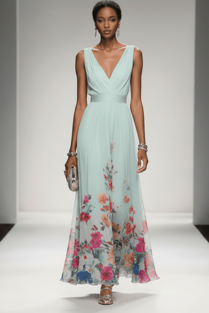 Romantic floral maxi dress for women, offering day to night versatility and sophisticated style.