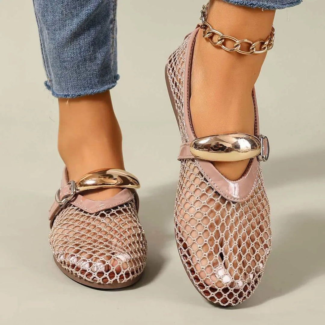 Stylish women's mesh flats with adjustable strap, comfortable for spring and everyday fashion.