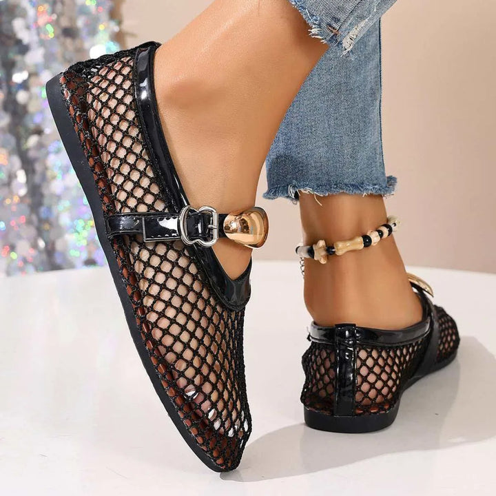 Women's Rosavelle mesh flats, elegant and comfortable with an adjustable strap for summer style.