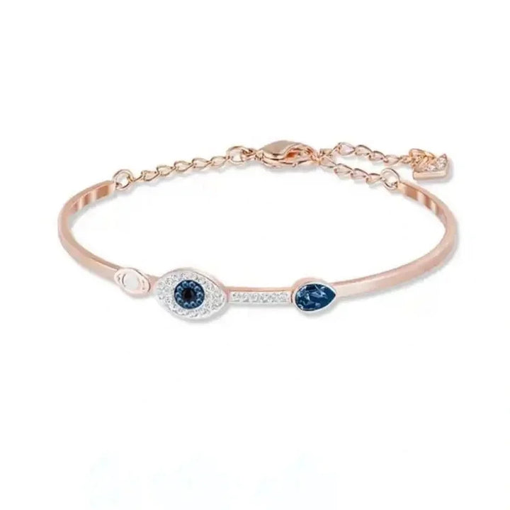 Women's rose gold sterling silver Evil Eye necklace & bracelet set, elegant protection jewelry gift.