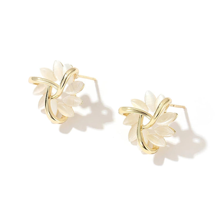 Sparkling round opal flower stud earrings for women, a beautiful and fashionable addition to any outfit.
