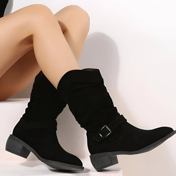Cozy women's ruched ankle boots, ideal for fall & winter. Cushioned, comfortable, and versatile with an easy side zip.