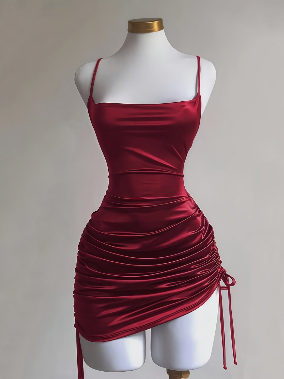 Women's ruched drawstring mini homecoming dress, perfect for parties & special occasions.