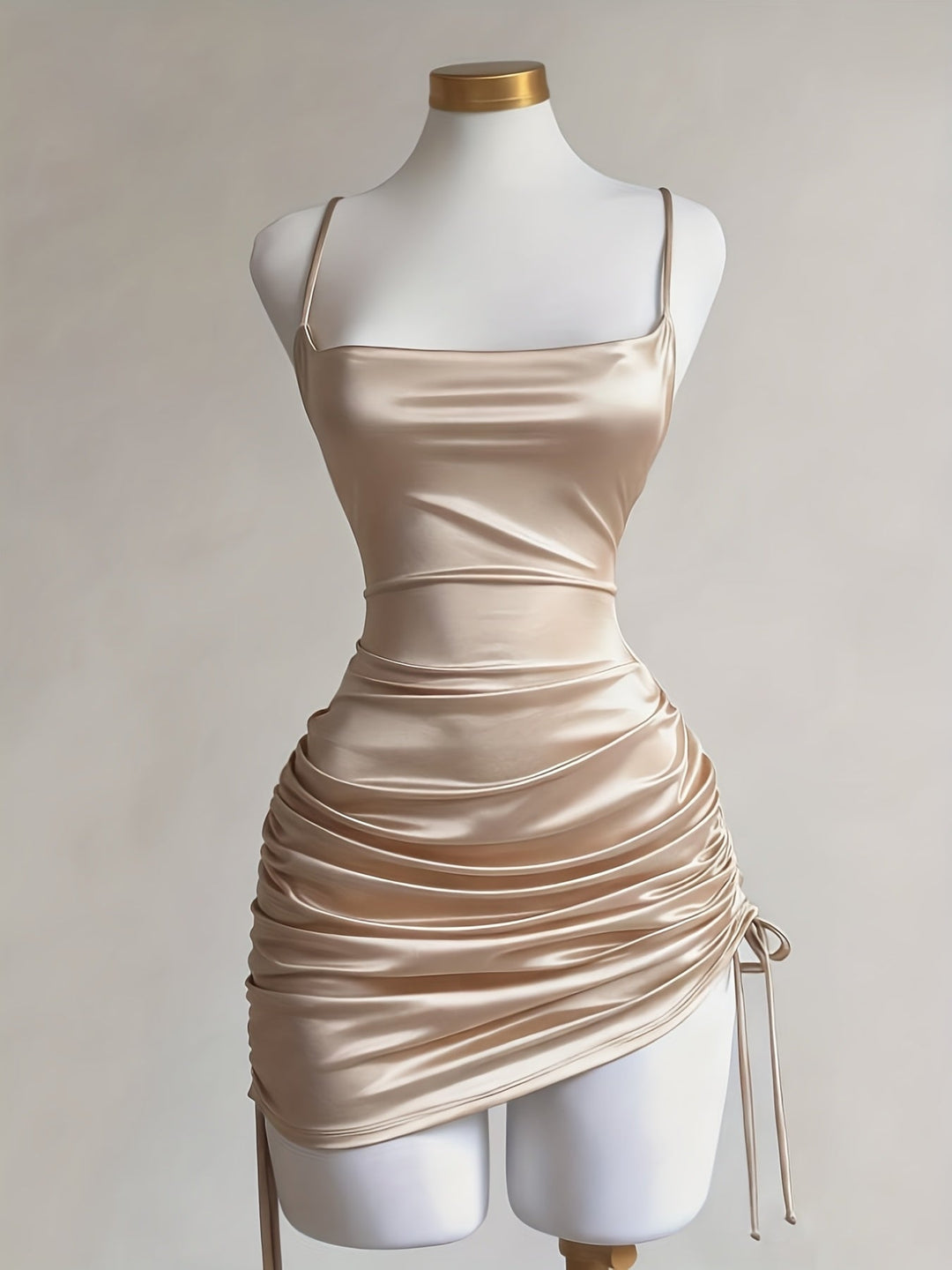 Bodycon ruched mini dress for women, adjustable drawstring offers a flattering fit for parties.