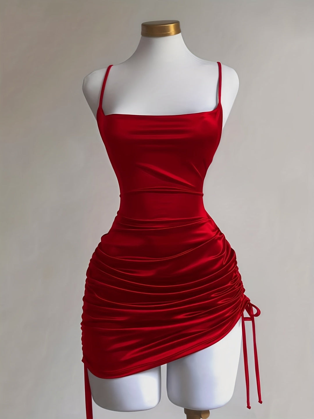 Stunning women's homecoming mini dress, ruched and drawstring details for a chic party look.