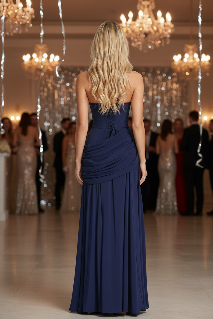 Elegant women's ruched maxi dress, versatile for summer outings and casual or semi-formal occasions.