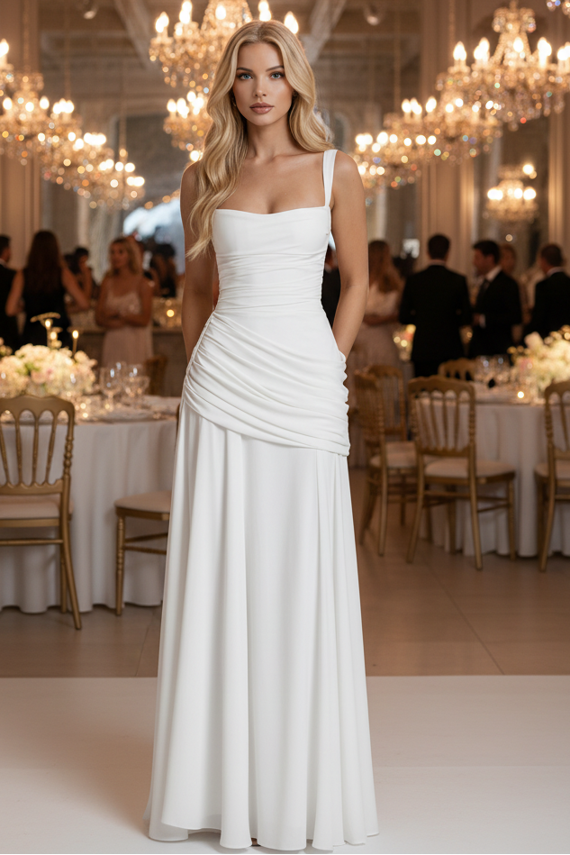 Flowing women's maxi dress, ruched design offering comfort and elegance for any summer occasion.