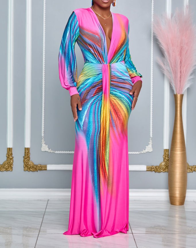 Women's ruched V-neck control dress, bodycon fit, creating a flattering silhouette for elegant evening wear.