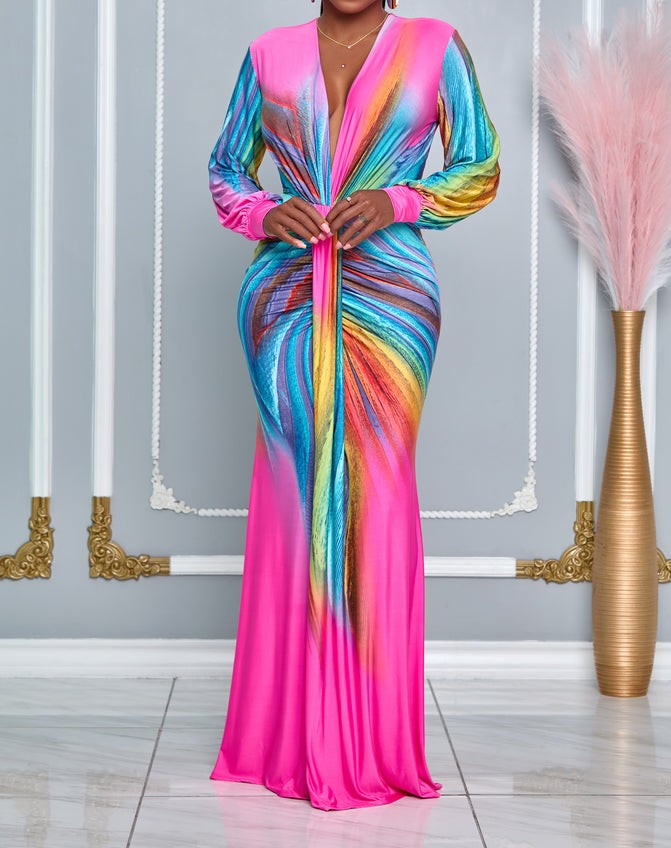 Elegant women's V-neck party dress with ruched control fabric for a slimming, flattering look. Perfect for formal events.