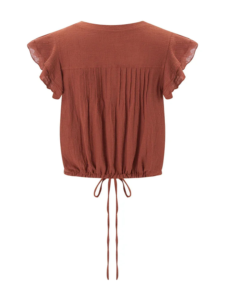 Cute women's short sleeve ruffle crop top, perfect casual summer shirt.
