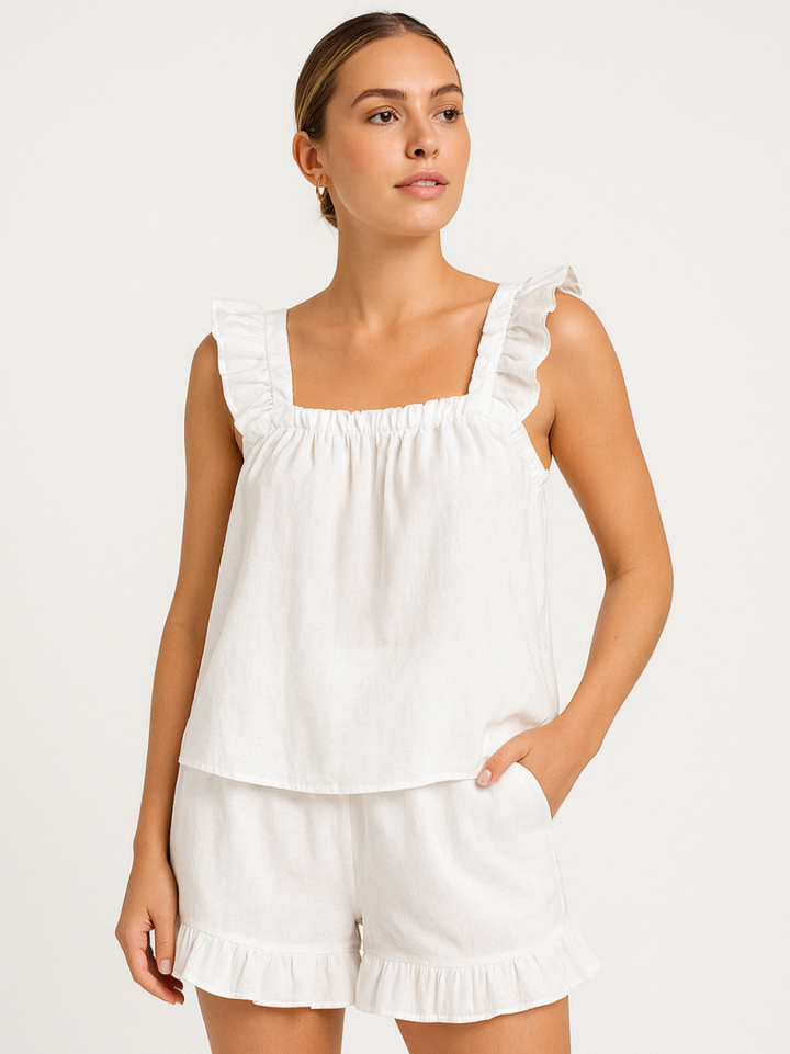 Women's ruffle two-piece pajama set, comfortable summer sleepwear