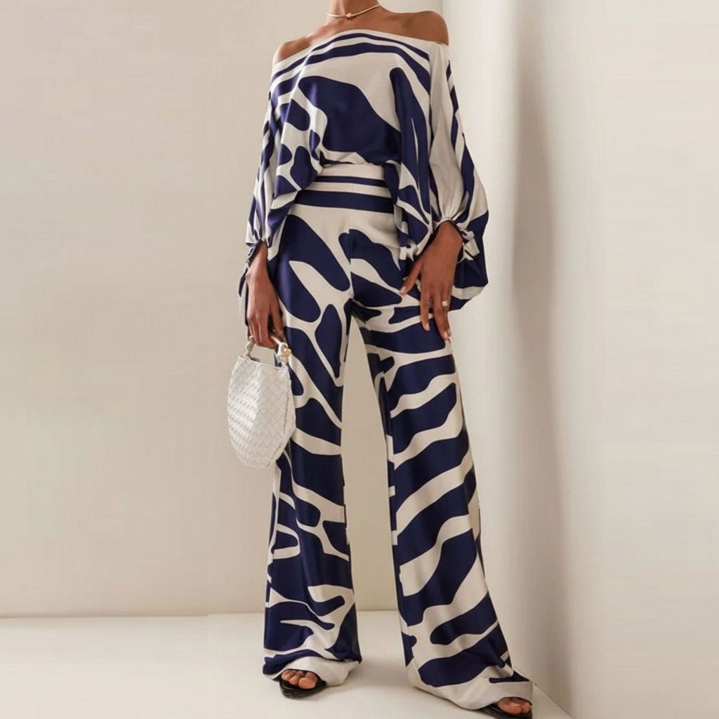 Detail of print on women's Ruth lounge two-piece set, casual apparel