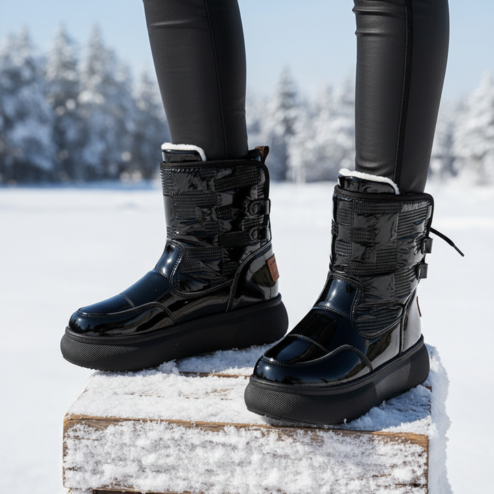 Women's Sabine waterproof insulated winter boots, black, cinched top, anti-slip sole for snow