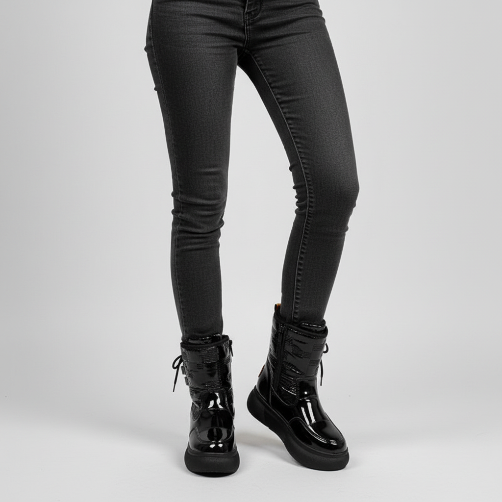 Black Sabine women's snow boots, waterproof, insulated, warm, anti-slip, robust winter footwear
