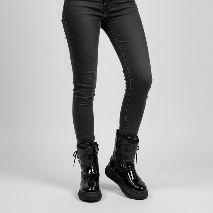 Black Sabine women's snow boots, waterproof, insulated, warm, anti-slip, robust winter footwear