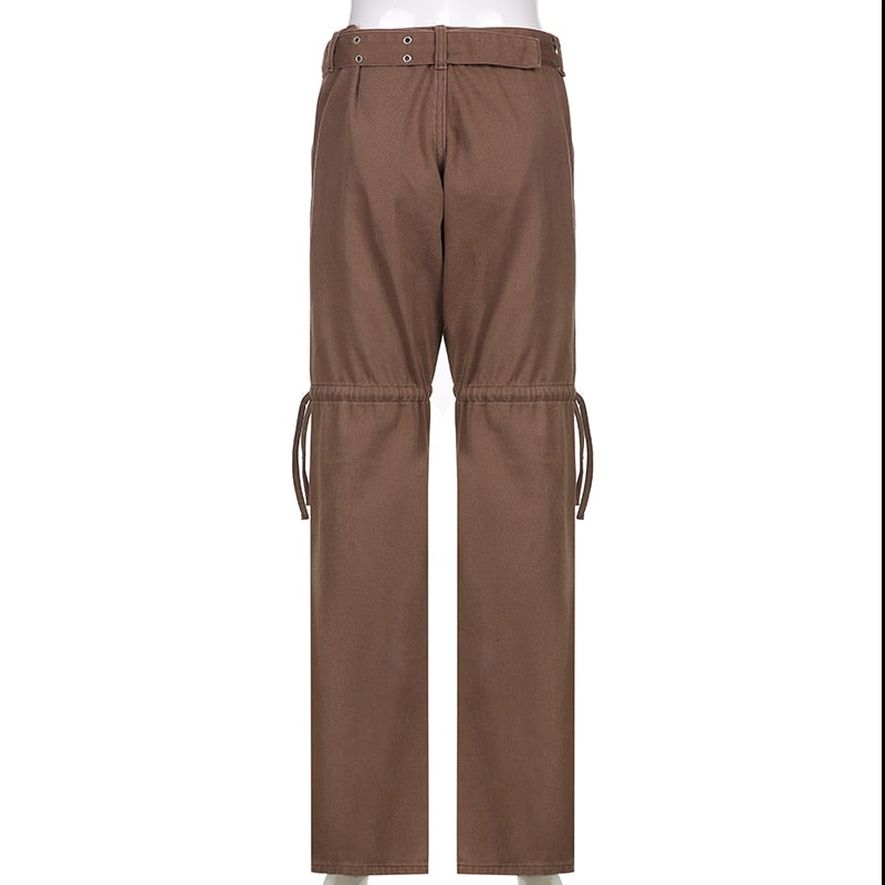 Full view of women's sashes denim jeans, a trendy and unique aesthetic bottom for everyday wear.