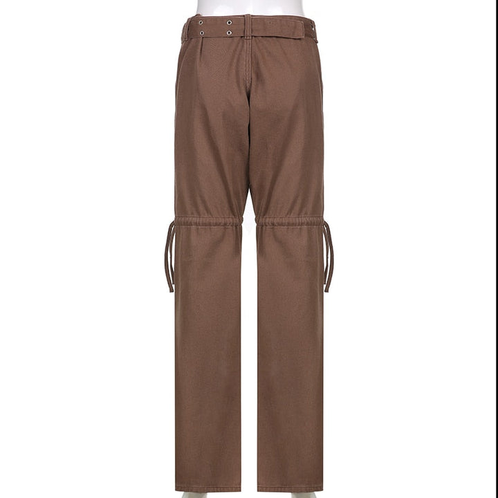 Full view of women's sashes denim jeans, a trendy and unique aesthetic bottom for everyday wear.