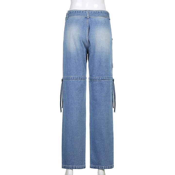 Fashionable women's sashes denim jeans, featuring a distinctive and aesthetic unique design.
