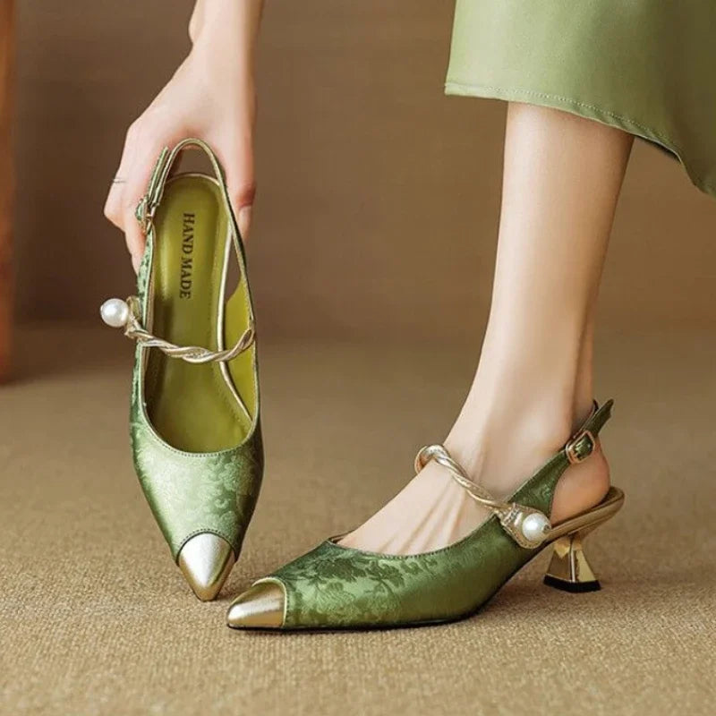 Women's Savana sculpted kitten heels with elegant pointed toe & pearl accents. Chic party & evening dress shoes.