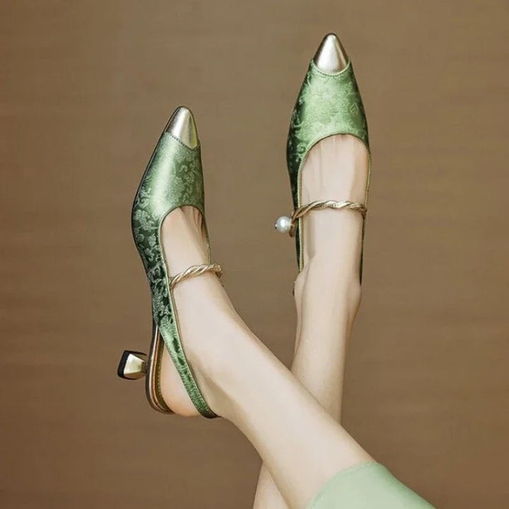 Comfortable Savana kitten heels for women, featuring a unique sculpted heel. Perfect elegant party & formal footwear.