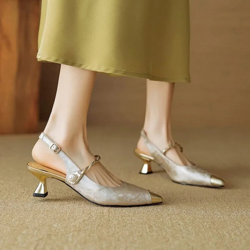 Elegant women's Savana kitten heels. Sculpted design with pearl details, ideal formal & evening wear for ladies.