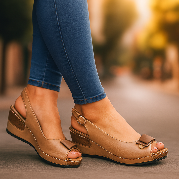 Elegant Savina slingback wedges for women. Versatile footwear, chic and comfortable from day to evening.
