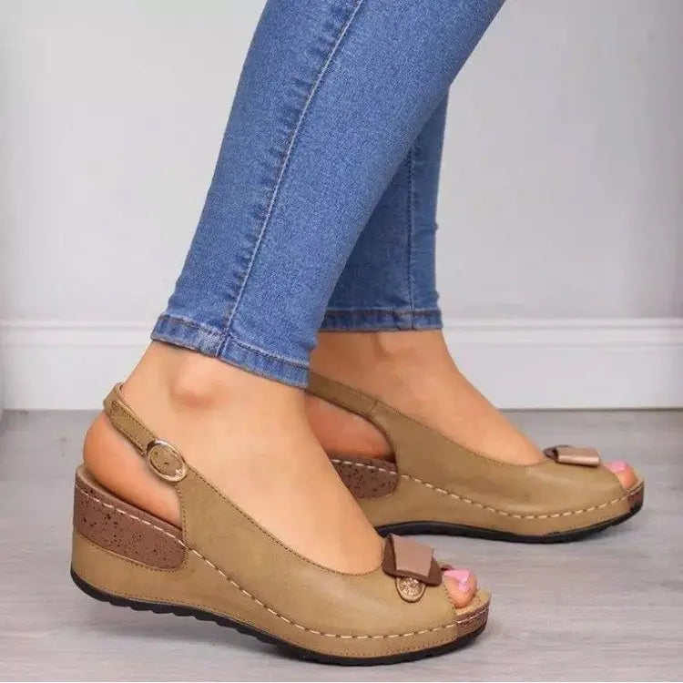 Women's comfortable Savina wedges with elegant bow detail. Stylish slingback footwear for any occasion.