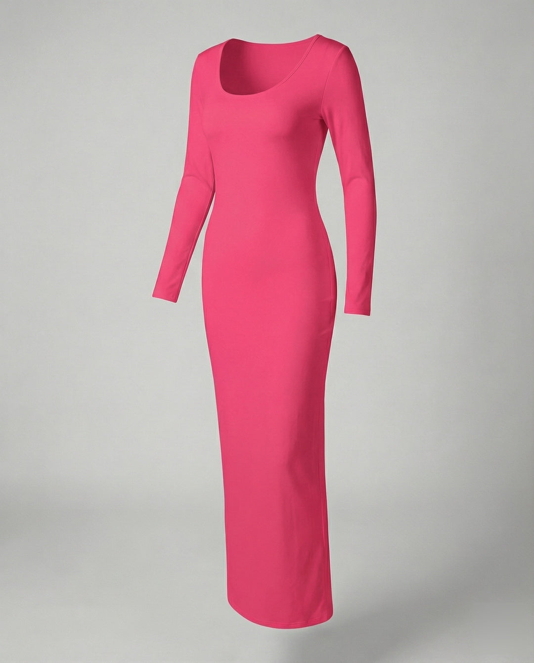 Everyday women's bodycon maxi dress with long sleeves and scoop neck, a comfortable yet chic style.
