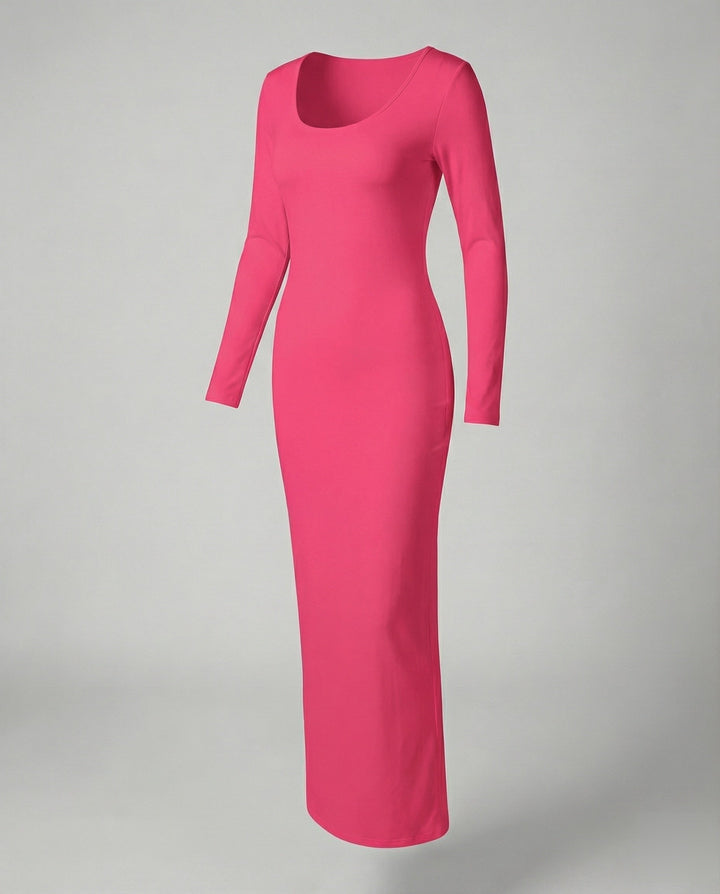 Everyday women's bodycon maxi dress with long sleeves and scoop neck, a comfortable yet chic style.