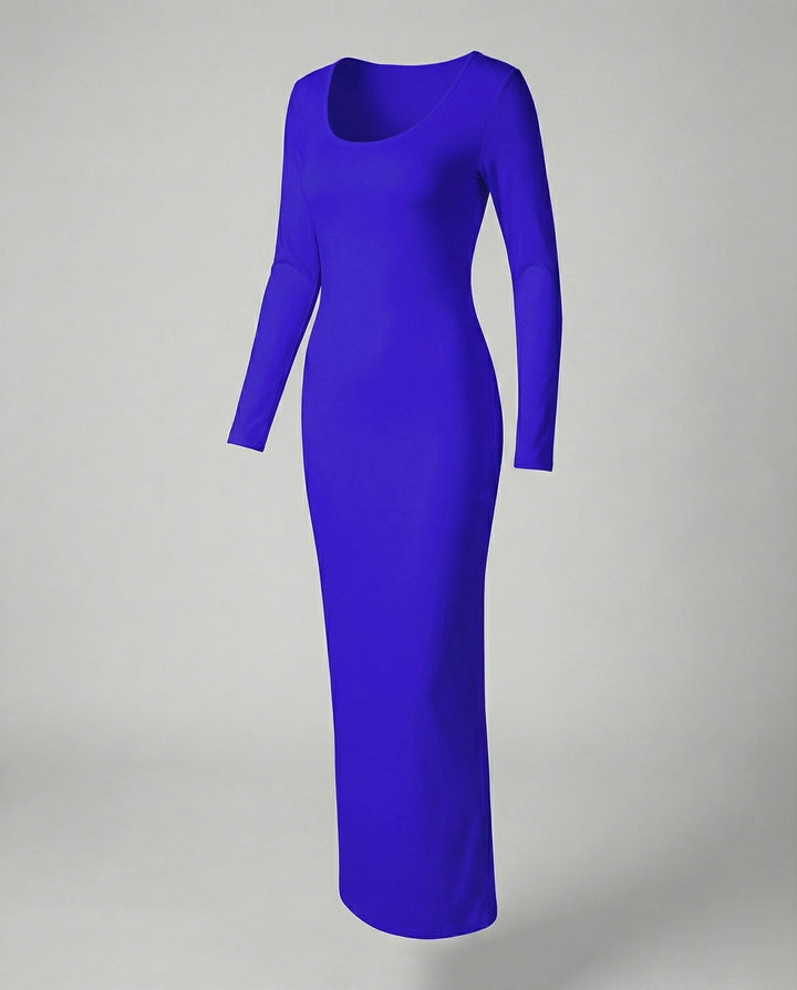 Sophisticated women's scoop neck long sleeve bodycon maxi dress, perfect for a versatile wardrobe.