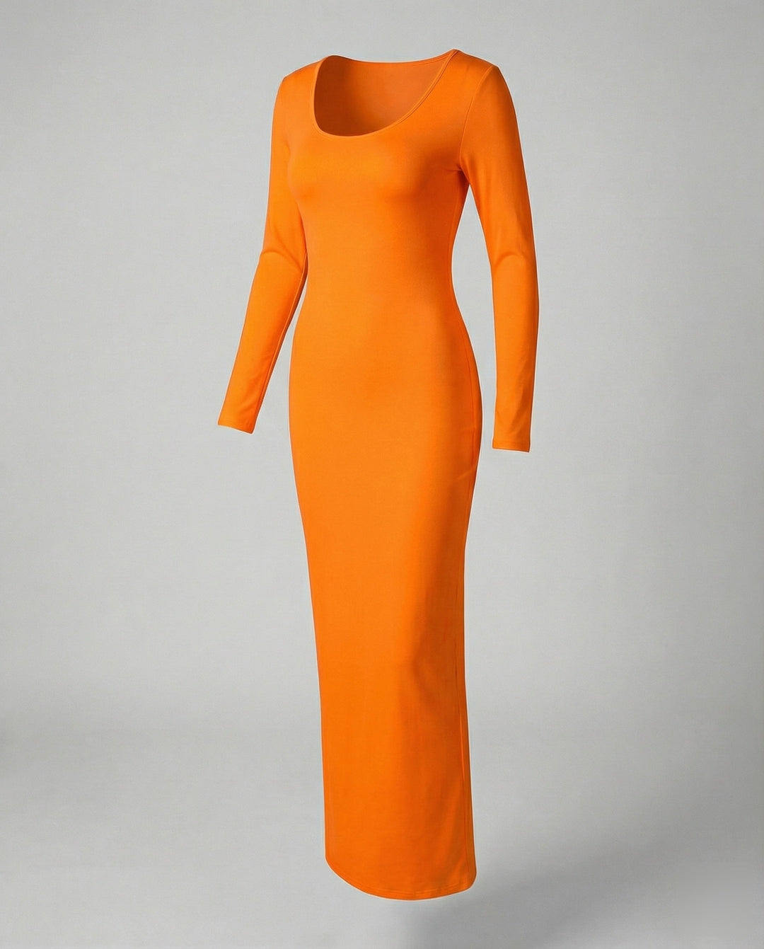 Trendy women's scoop neck long sleeve bodycon maxi dress, a must-have for spring and fall fashion.