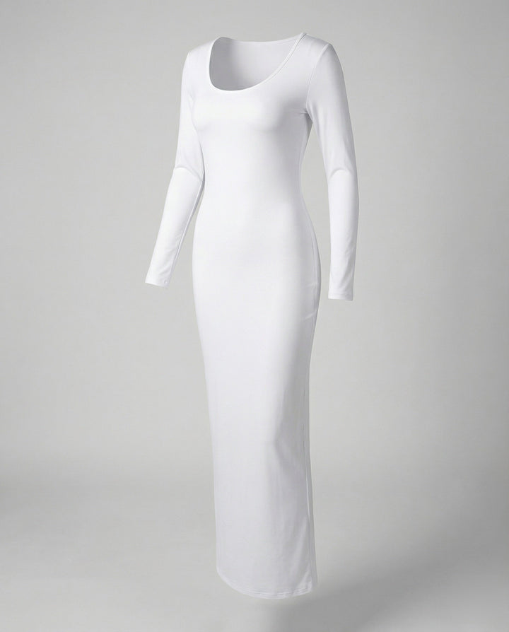 Versatile women's scoop neck long sleeve maxi dress, perfect bodycon fit for spring and fall fashion.