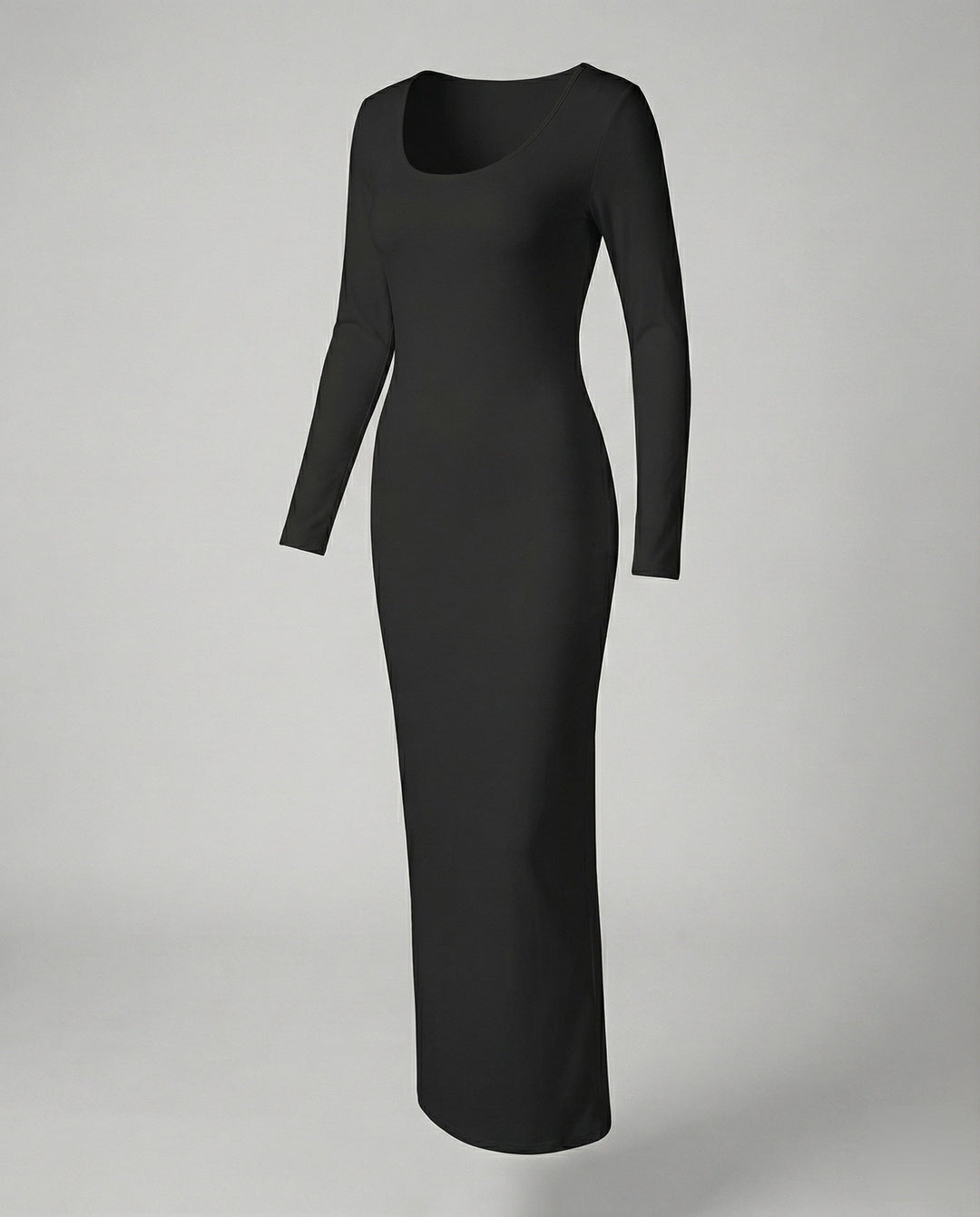 Fashionable women's scoop neck long sleeve bodycon maxi dress, a sophisticated statement piece.