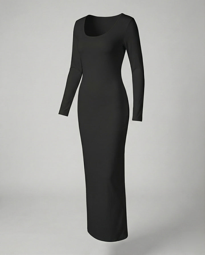 Fashionable women's scoop neck long sleeve bodycon maxi dress, a sophisticated statement piece.