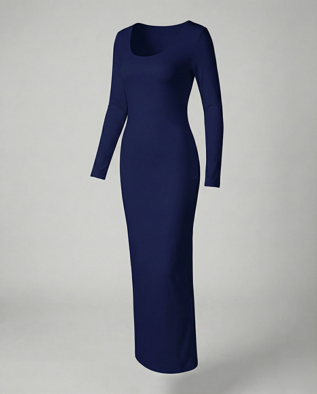 Sleek women's long sleeve bodycon maxi dress, scoop neck offers elegant everyday and evening style.