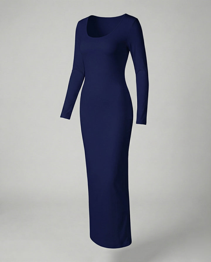Sleek women's long sleeve bodycon maxi dress, scoop neck offers elegant everyday and evening style.