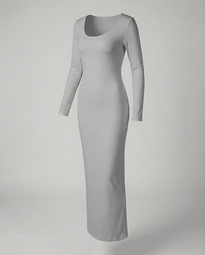 Women's fitted scoop neck long sleeve bodycon maxi dress, ideal for elegant fall/spring fashion.