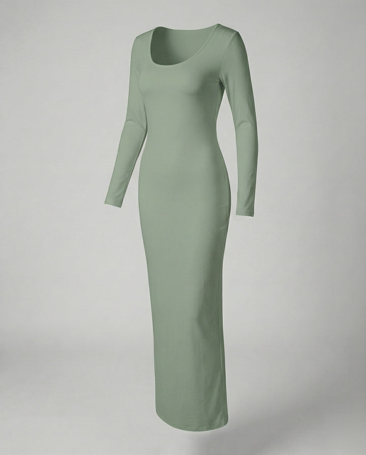Stylish women's long sleeve bodycon maxi dress, features a flattering scoop neck for a chic look.