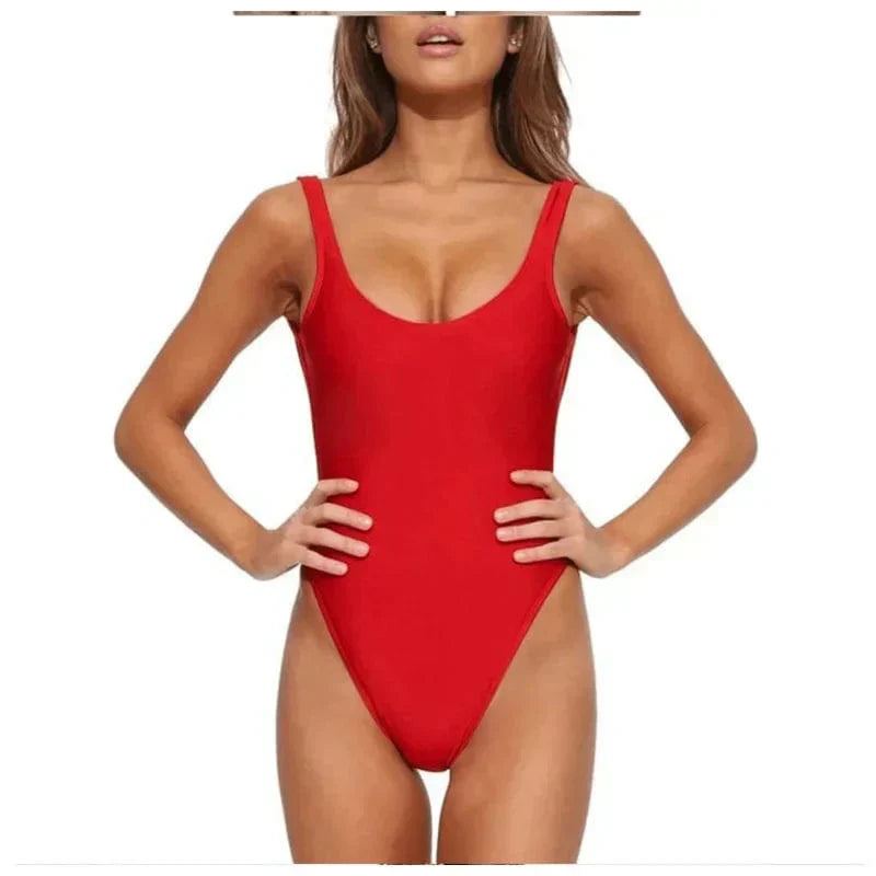 Chic women's one piece swimsuit with scoop neck and open back, excellent choice for pool parties & beach vacations.
