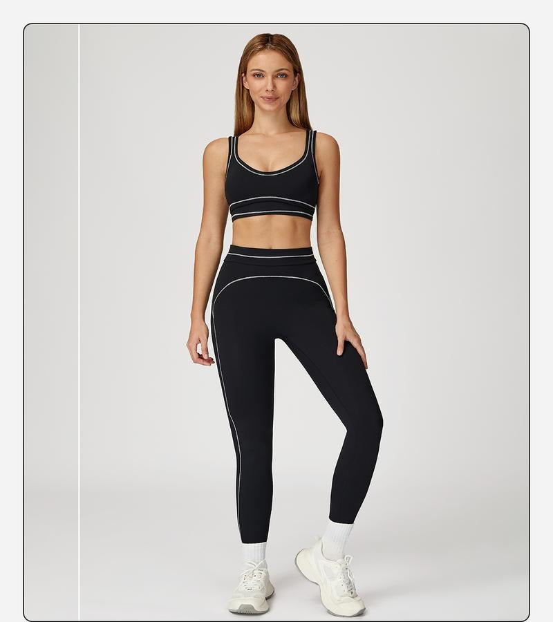 Comfortable women's two-piece activewear set featuring sculpting high-rise leggings and a workout bra.