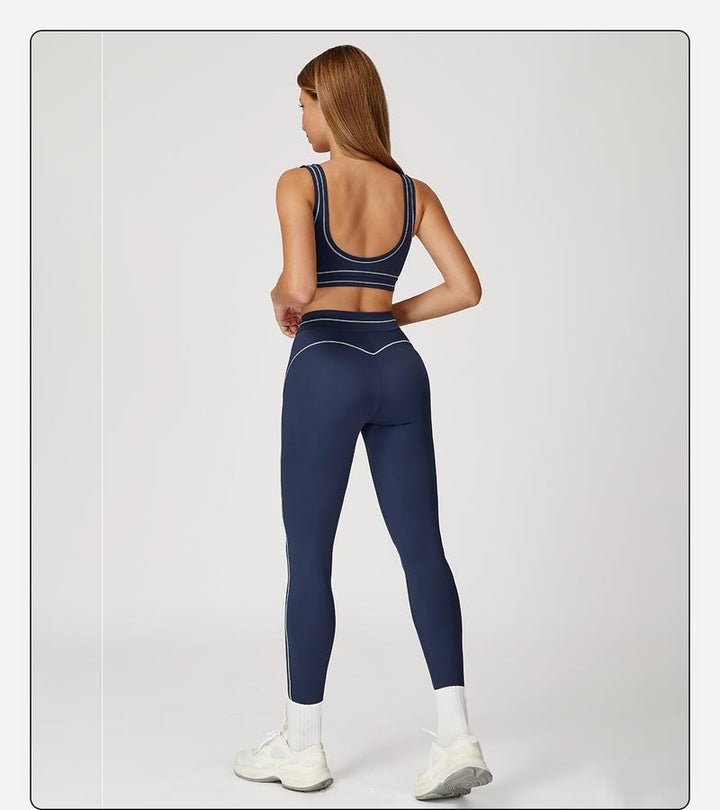 Sculpting high-rise leggings & supportive sports bra set for women's gym, yoga, and active lifestyle.