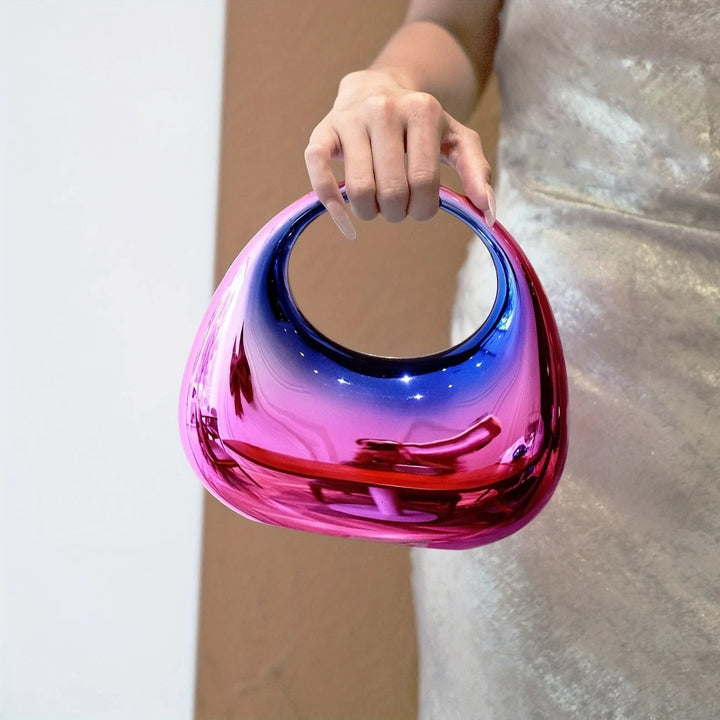 Fashion-forward sculptural acrylic clutch, women's evening statement piece.