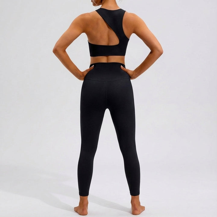 Women's activewear matching set: seamless sports top and high-waist leggings for workouts.