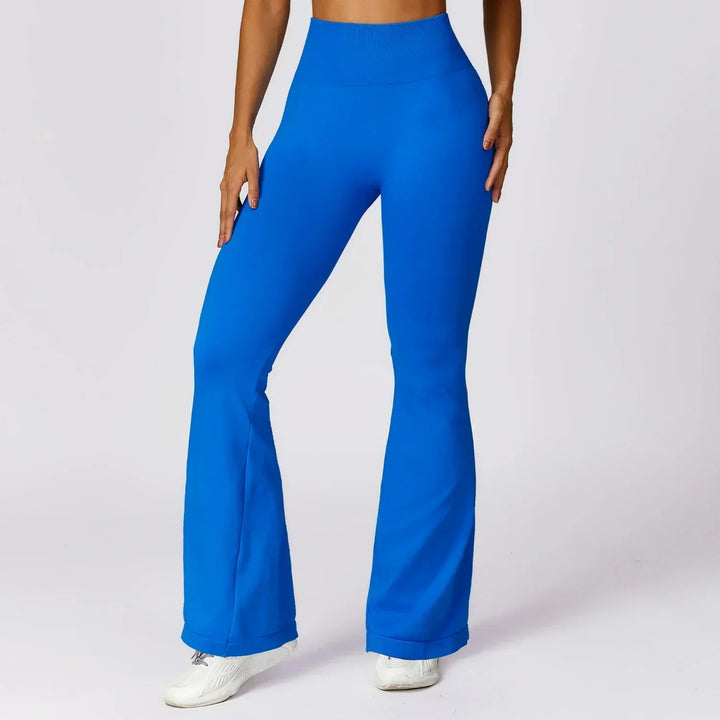 Women's high-waisted seamless flared leggings for yoga, dance, and everyday athleisure.