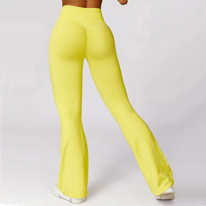 Stylish athleisure women's flared yoga leggings, high waist design for active women.