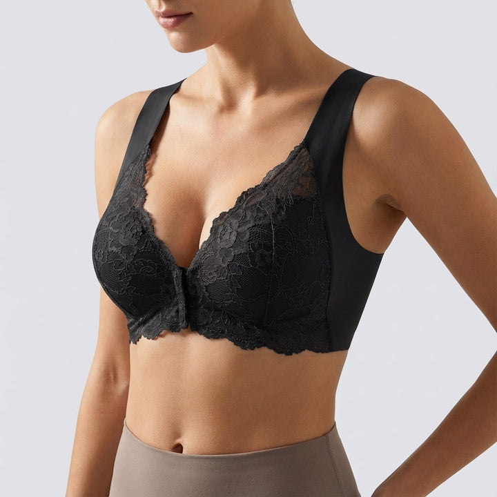 Full cup wirefree sports bra, seamless with front closure, perfect for active women