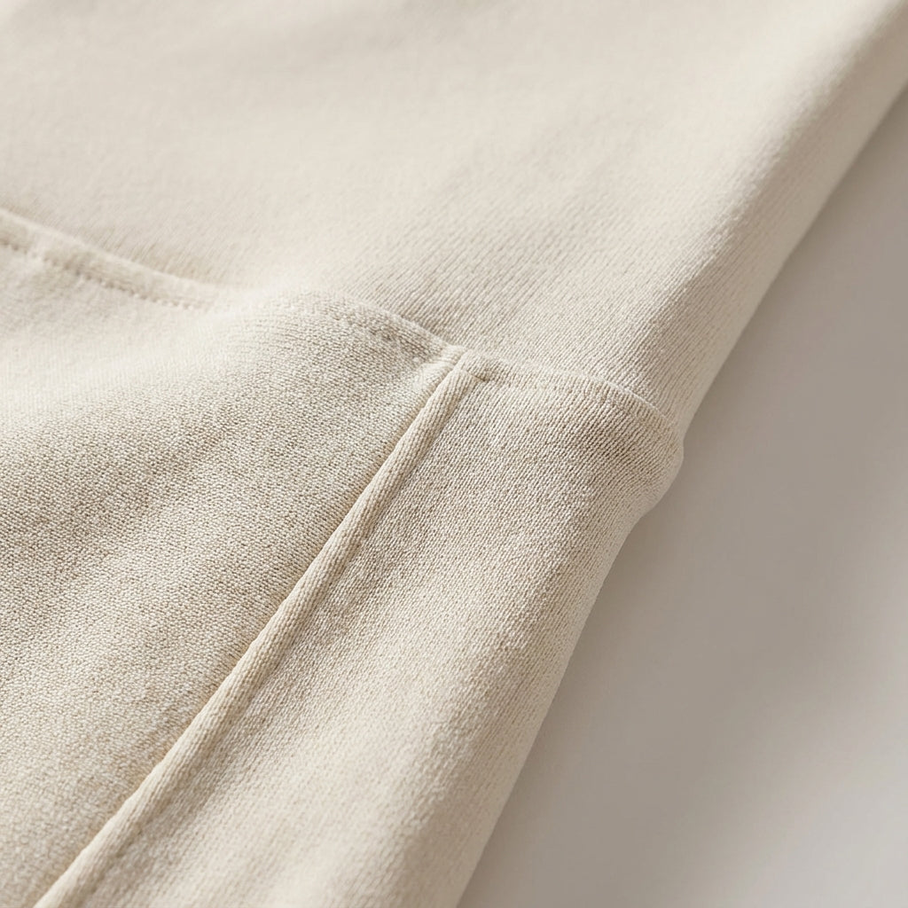 Close-up of seamless knit detail on women's high-waist sport leggings, comfortable stretch fabric
