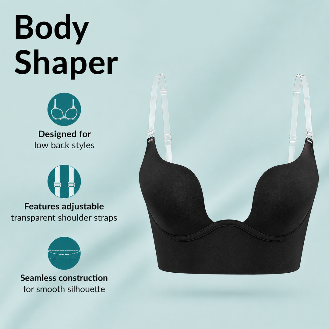 Invisible support: Women's seamless plunge bra with clear convertible straps for a smooth, natural look.