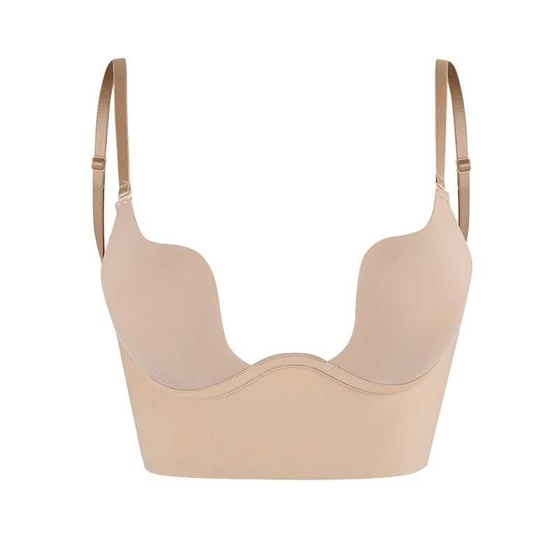 Seamless women's undergarment bodysuit, plunge backless shaper for a flawless look under any evening dress.