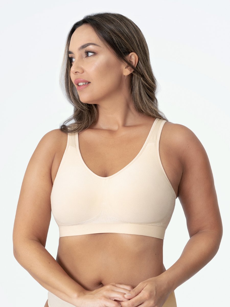 Seamless shapewear sports bra, Elena, offers comfortable wire-free support for women's daily wear & yoga.